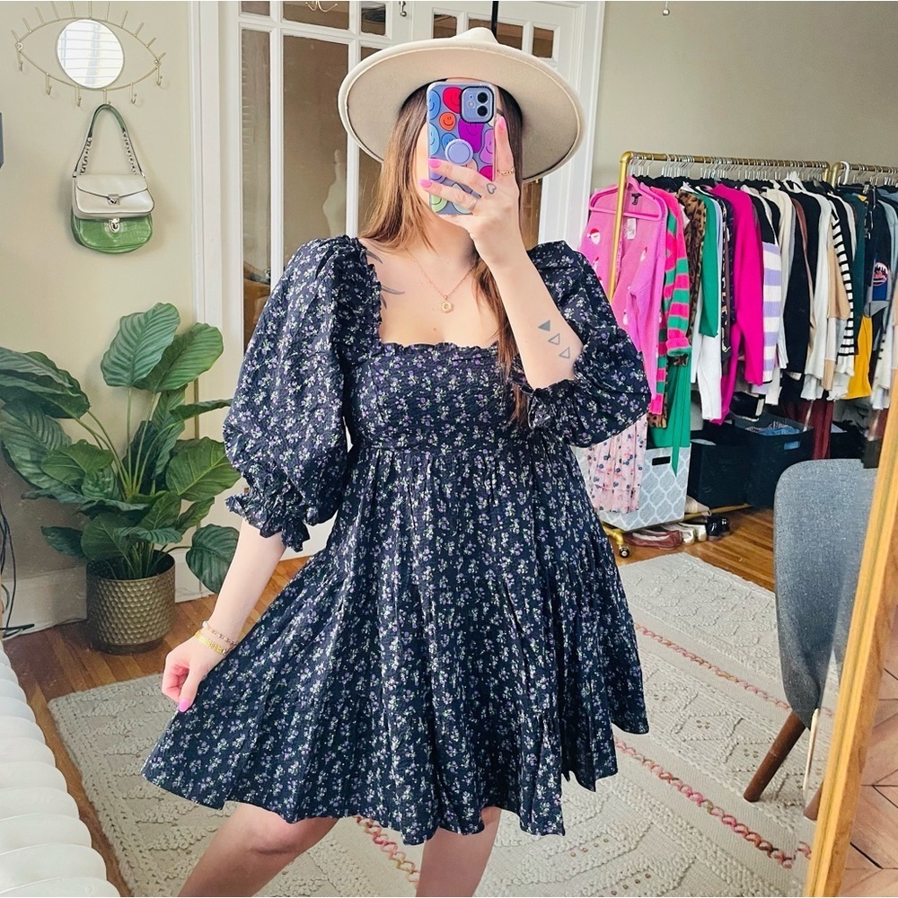 NEW Storia Floral Puff Sleeve Tiered Mini Dress